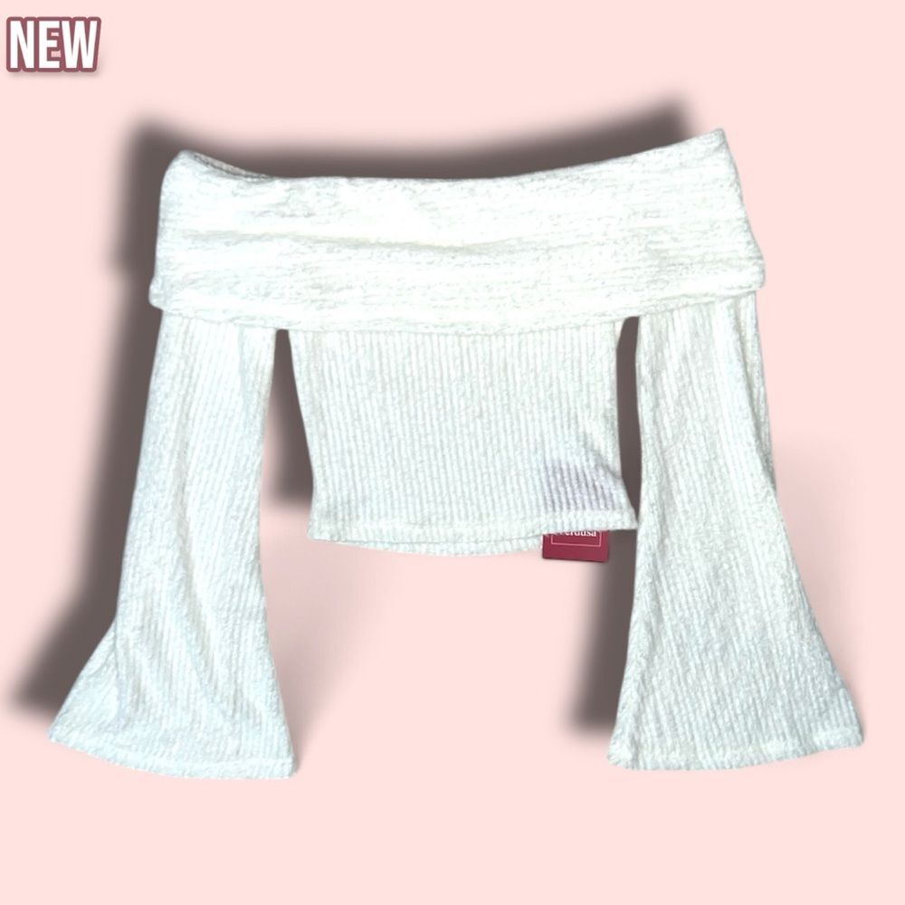 New Verdusa White Super Soft Long Sleeve Crop Top Sweater